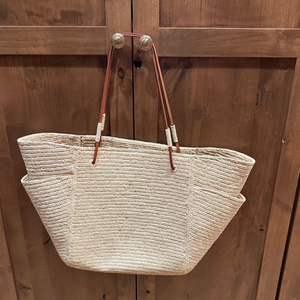 Sezane Cream Woven Tote Bag